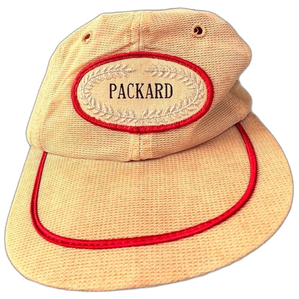 Vintage PACKARD Snapback Trucker Hat Red Beige Mesh Patch Derby Cap Unisex Men